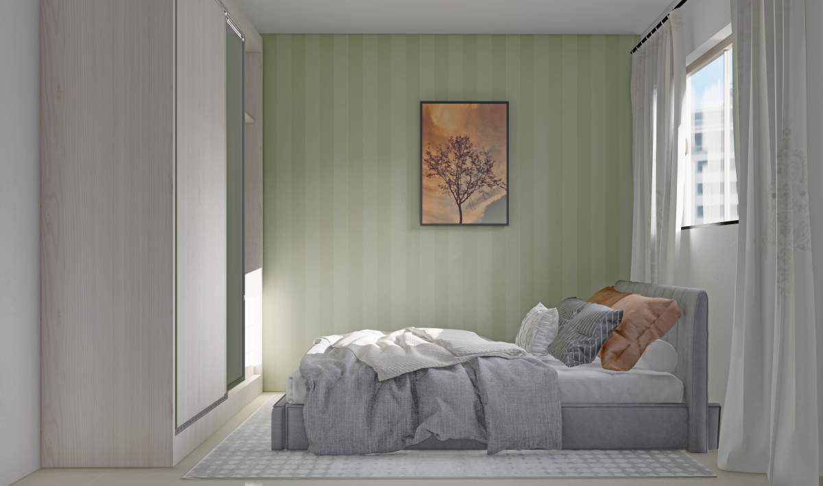 Quarto de casal do apartamento decorado do Residencial Lisboa